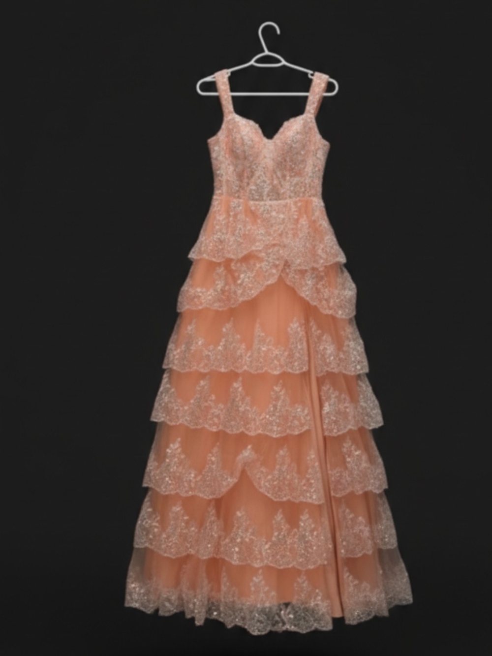 Tiered Lace Peach Wedding Dress with Sweetheart Neckline